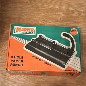 Master 3 Hole Paper Punch - Black Made in the USA - 30 Sheet Capacity